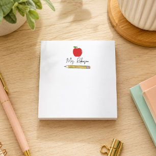 Apple and Pencil Personalized Teacher Post-it Notes