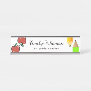 Apple And Pencil School Teacher Classroom Desk Name Plate