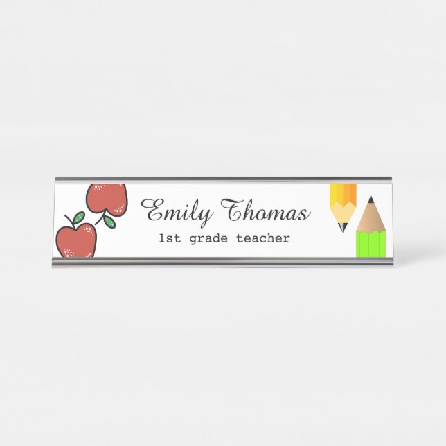 Apple And Pencil  School Teacher Classroom Desk Name Plate (Front)