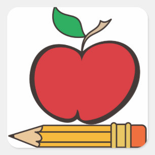 Apple and Pencil Square Sticker