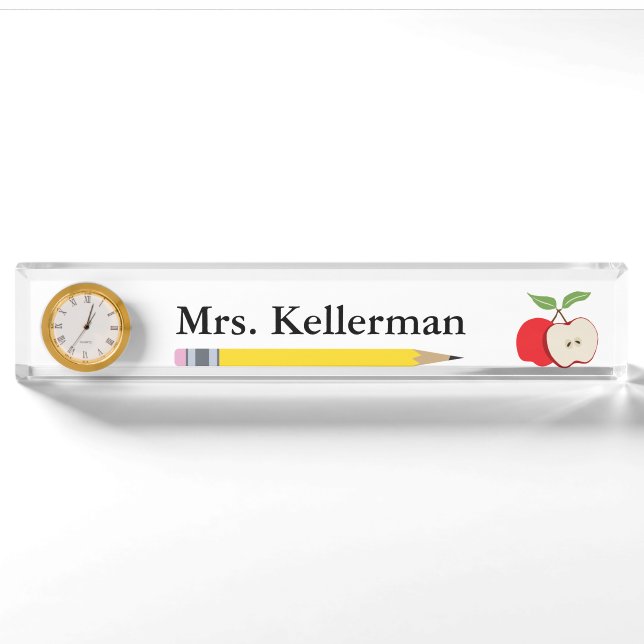 Apple and Pencil Teacher's Name Nameplate (Front)