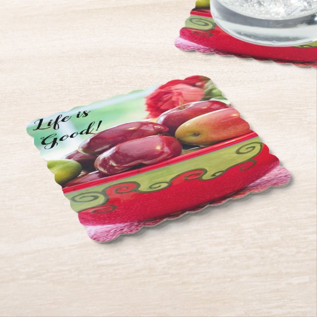 Apple and Roses Life is Good  Paper Coaster (Angled)