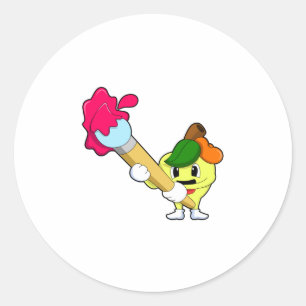 Apple as Painter with Paint brush Classic Round Sticker