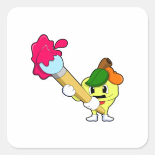 Apple as Painter with Paint brush Square Sticker