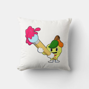 Apple as Painter with Paint brush Throw Pillow