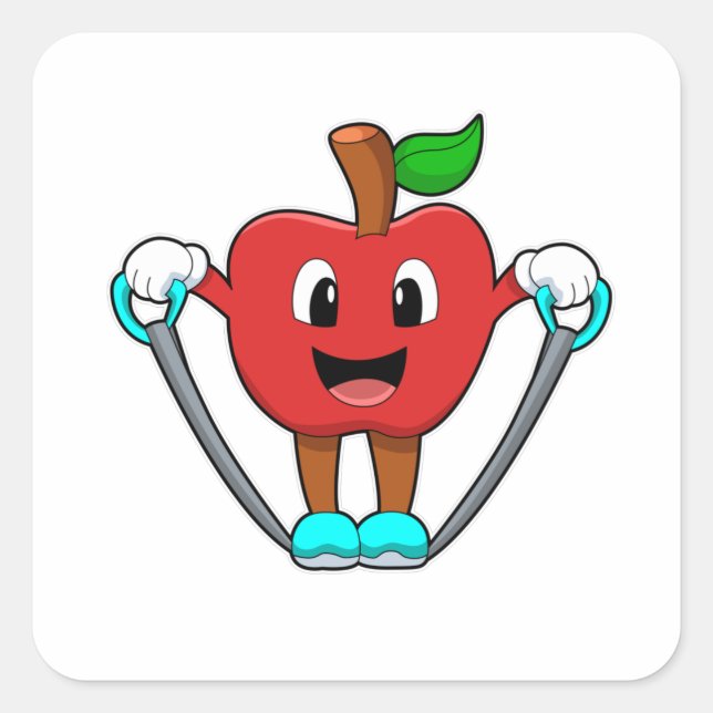 Apple at Fitness with Rope Square Sticker (Front)