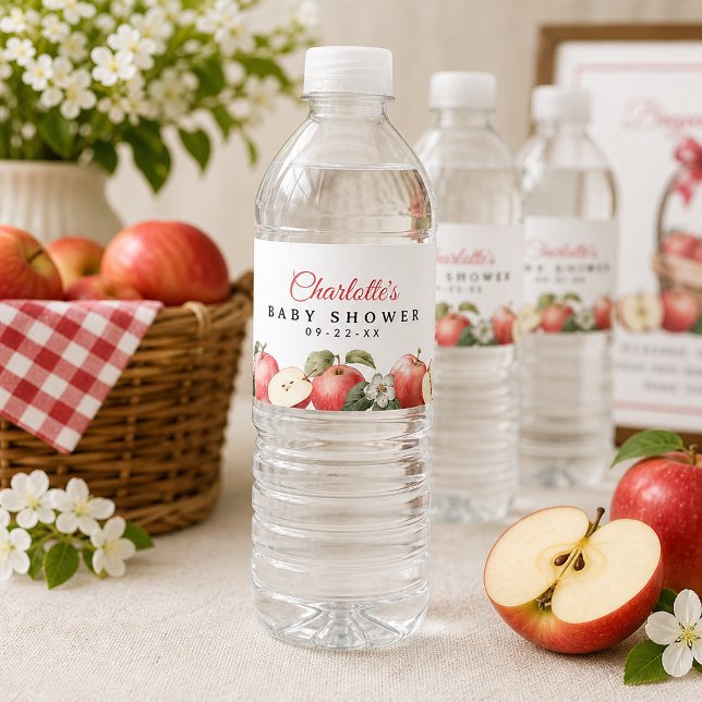 Apple Baby Shower  Water Bottle Label (Apple baby shower theme )
