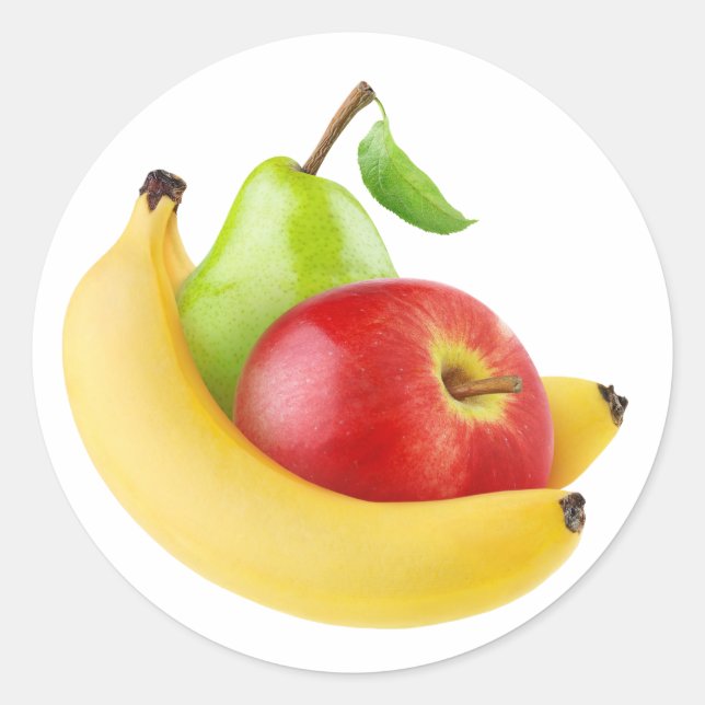 Apple, banana and pear classic round sticker (Front)