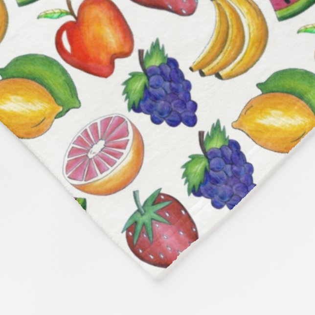 Apple Banana Lemon Lime Grapes Berry Fruit Salad Fleece Blanket (Corner)