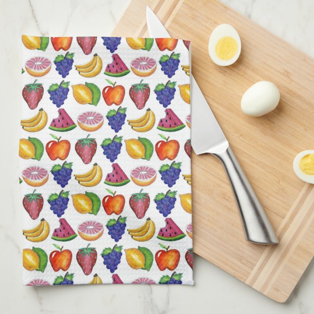 Apple Banana Lemon Lime Grapes Berry Fruit Salad Kitchen Towel (Quarter Fold)