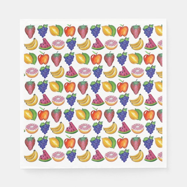 Apple Banana Lemon Lime Grapes Berry Fruit Salad Napkin (Front)
