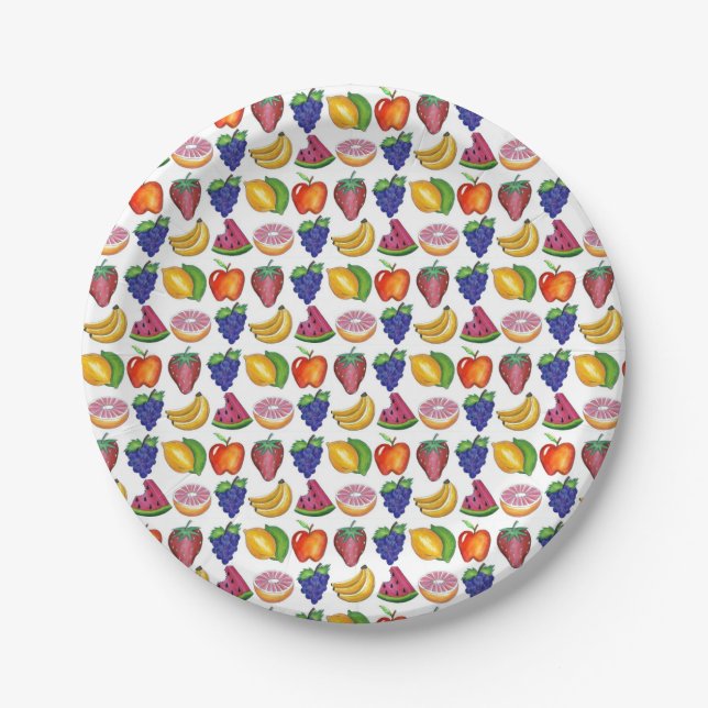 Apple Banana Lemon Lime Grapes Berry Fruit Salad Paper Plate (Front)