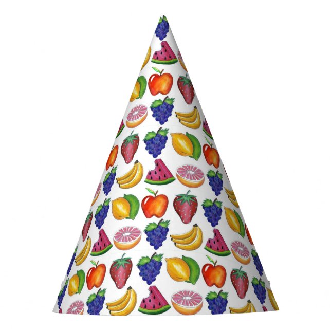 Apple Banana Lemon Lime Grapes Berry Fruit Salad Party Hat (Front)