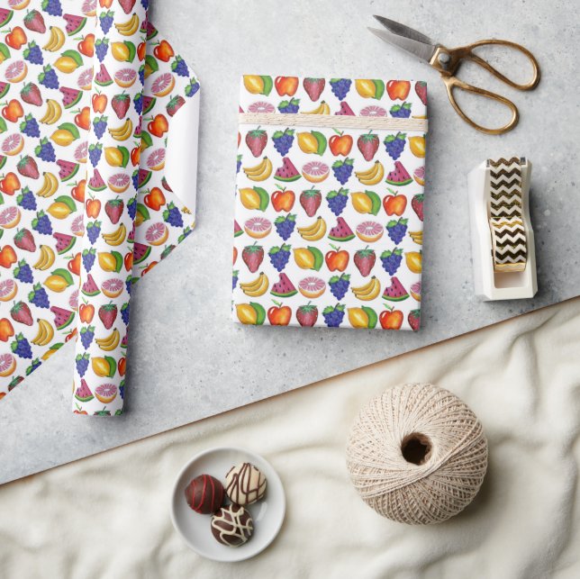 Apple Banana Lemon Lime Grapes Berry Fruit Salad Wrapping Paper (Crafts)