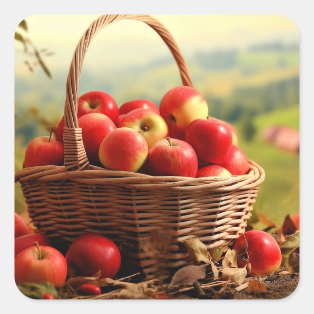 Apple Basket, autumn, Square Sticker (Front)