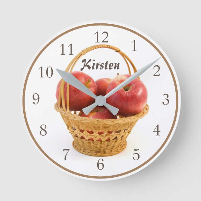 Apple Basket Custom Name Round Clock (Front)