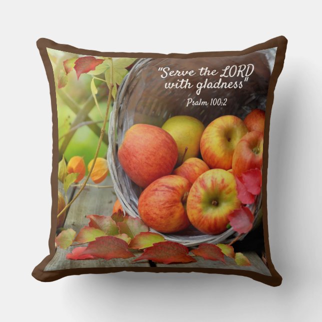 Apple Basket Serve with Gladness, Christian Throw Pillow (Front)