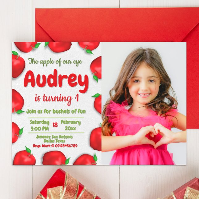 Apple Birthday with Photo Invitation (Apple Birthday Landscape Invitation with Photo)