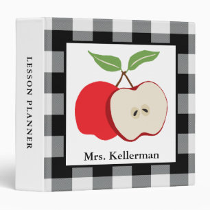 Apple Black and White Buffalo Check Teacher Name Binder