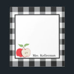 Apple Black and White Buffalo Check Teacher Name Notepad<br><div class="desc">This rustic style notepad has a border of black and white buffalo check plaid and a watercolor apple graphic on the lower left with a name to personalize. Makes a great gift for teachers!</div>