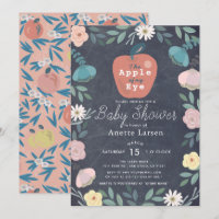 Apple Black Chalkboard Floral Pink Baby Shower