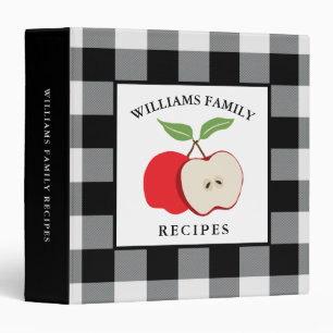 Apple Black White Buffalo Plaid Family Name Recipe Binder