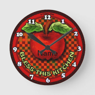 Apple Bless This Kitchen clock