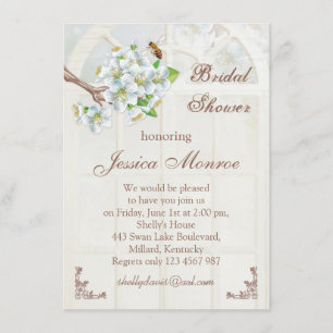 Apple blossom and bee Bridal Shower Invitation