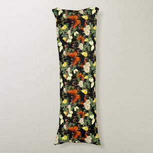 Apple blossom and Butterflies Black Background Body Pillow
