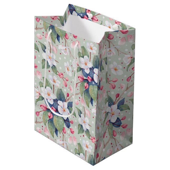 Apple Blossom (Aqua Haze) Medium Gift Bag (Front Angled)