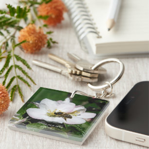 Apple Blossom & Bee Macro Photo   Acrylic Keychain