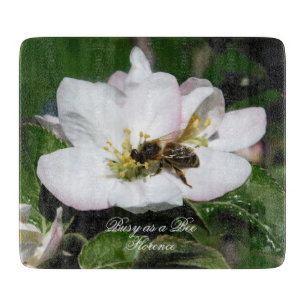 Apple Blossom & Bee Macro Photo   Cutting Board