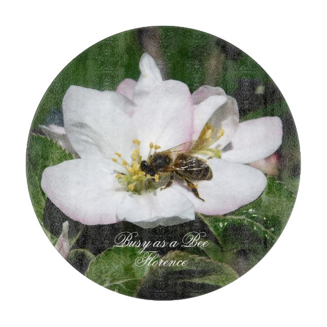Apple Blossom & Bee Macro Photo | Cutting Board (Front)