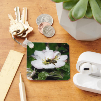 Apple Blossom & Bee Macro Photo | Keychain