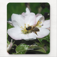 Apple Blossom & Bee Macro Photo | Mousepad