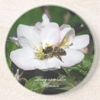 Apple Blossom & Bee Macro Photo | Sandstone Coaste Coaster