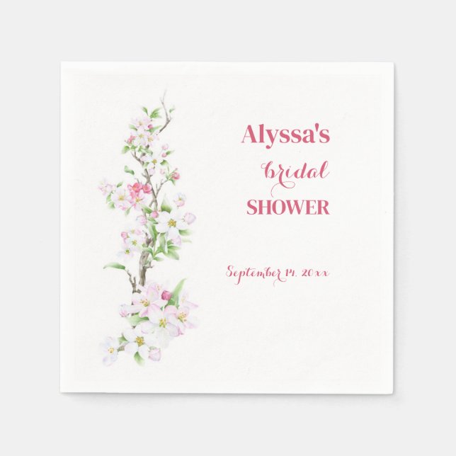 Apple Blossom Bridal Shower Personalized Napkin (Front)