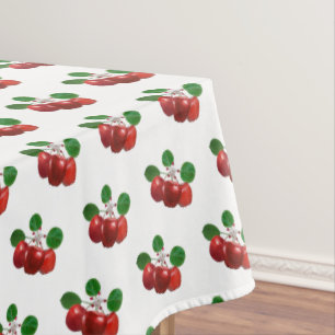 Apple Blossom & Fruits on Branch on White Tablecloth
