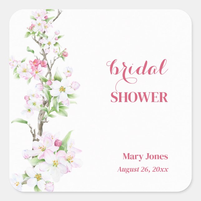 Apple Blossom Fully Customizable Bridal Shower  Square Sticker (Front)