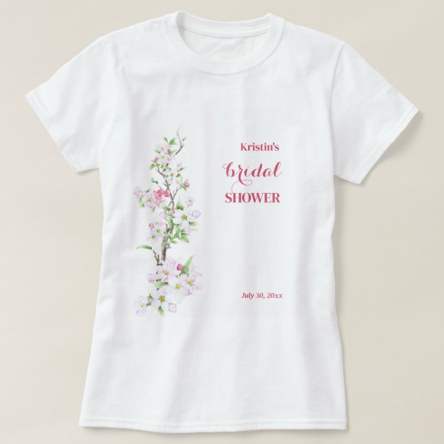 Apple Blossom Fully Customizable Bridal Shower  T-Shirt (Design Front)