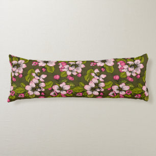 Apple blossom on dark green body pillow