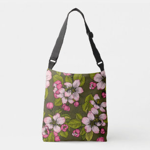 Apple blossom on dark green crossbody bag