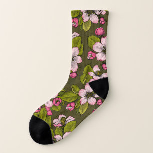 Apple blossom on dark green socks