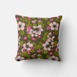 Apple blossom on dark green throw pillow