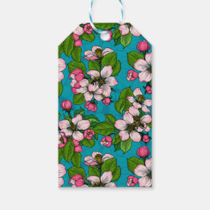 Apple blossom on turquoise gift tags