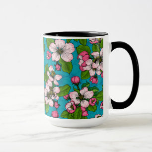 Apple blossom on turquoise mug