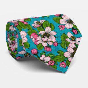 Apple blossom on turquoise tie