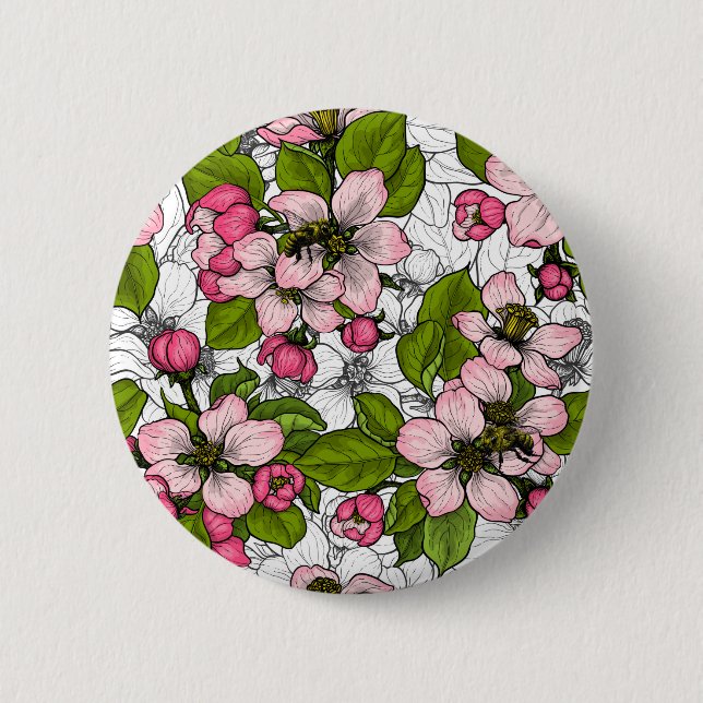 Apple blossom on white 2 inch round button (Front)