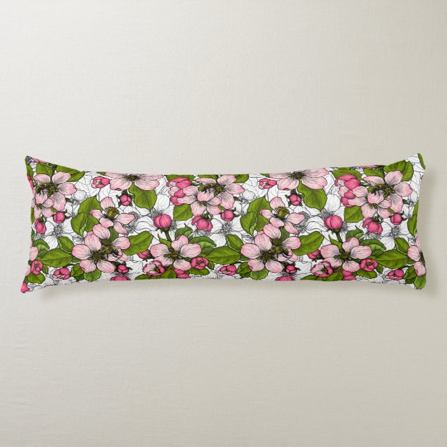 Apple blossom on white body pillow (Front)