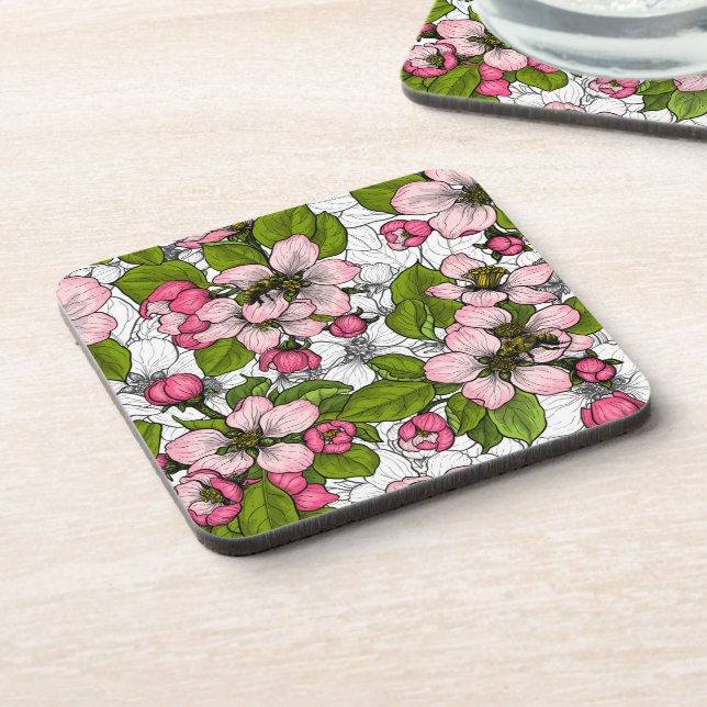 Apple blossom on white coaster (Left Side)